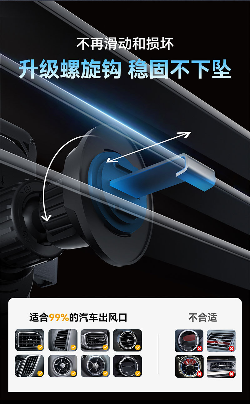 New electric rotating horizontal and vertical screen car wireless charging stand, fully automatic air vent car 15W wireless charger