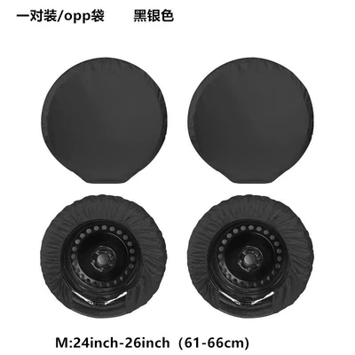 Cross-Border Hot Selling 190t Polyester Taffeta Tire Cover Car Spare Tire Cover Snow Tire Storage Bag Wheel Cover Protective Cover (Spare wheel cover) - black-and-silver-m-size-2-pieces-24-26inch61-66cm
