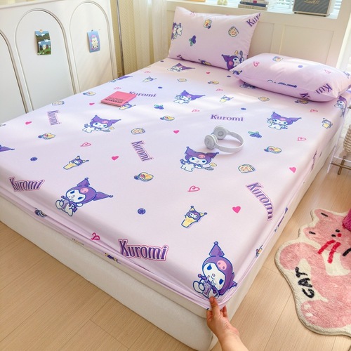Cross-border 100% Cotton Sanrio Cartoon Single Bed Skirt Kurohime KT Bed Cover Bed Sheet Mattress Protector Wholesale