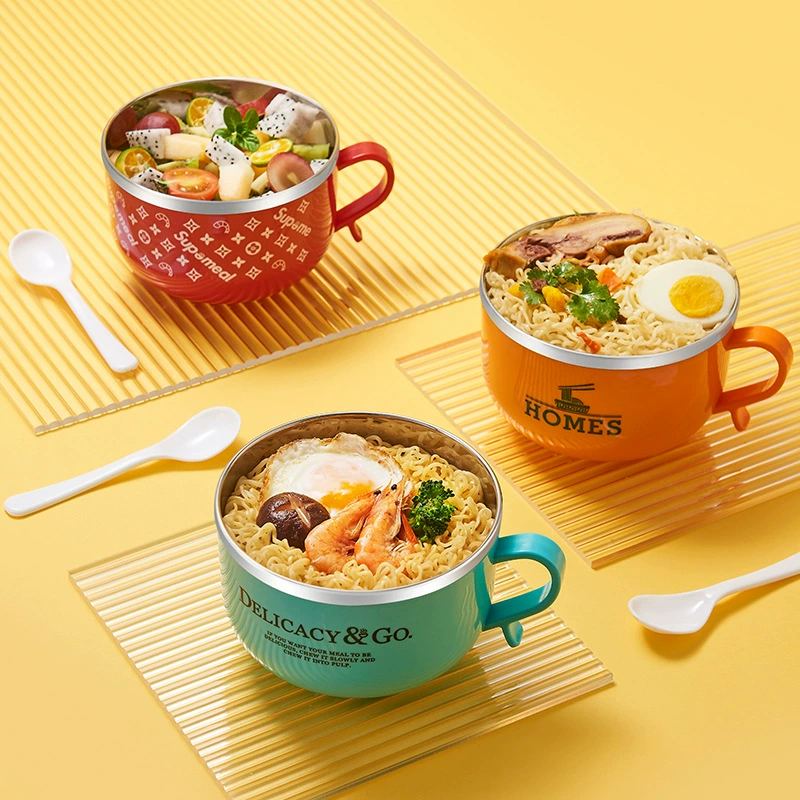 Пищевая миска с лапшой из нержавеющей стали с крышкой Студенческое общежитие миска с лапшой быстрого приготовления столовая коробка для завтрака с водой