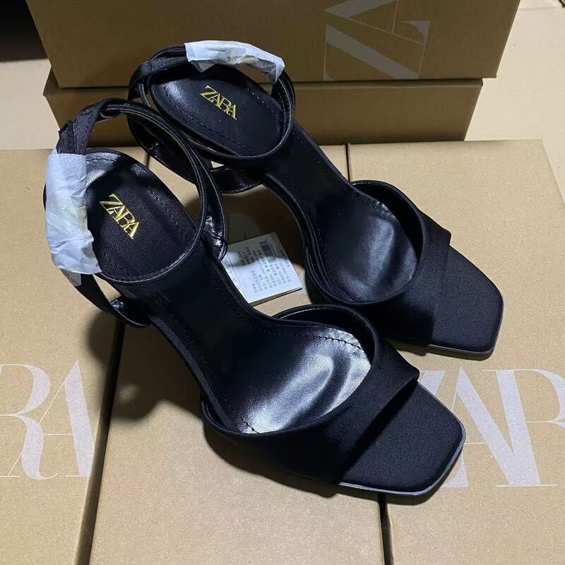 ZA New 2025 Spring and Summer French High Heel Stiletto Shallow High Heels Elegant Rear Strap Black Rice Fashion ZA New 2025 Spring and Summer French High Heel Stiletto Shallow High Heels Elegant Rear Strap Black Rice Fashion