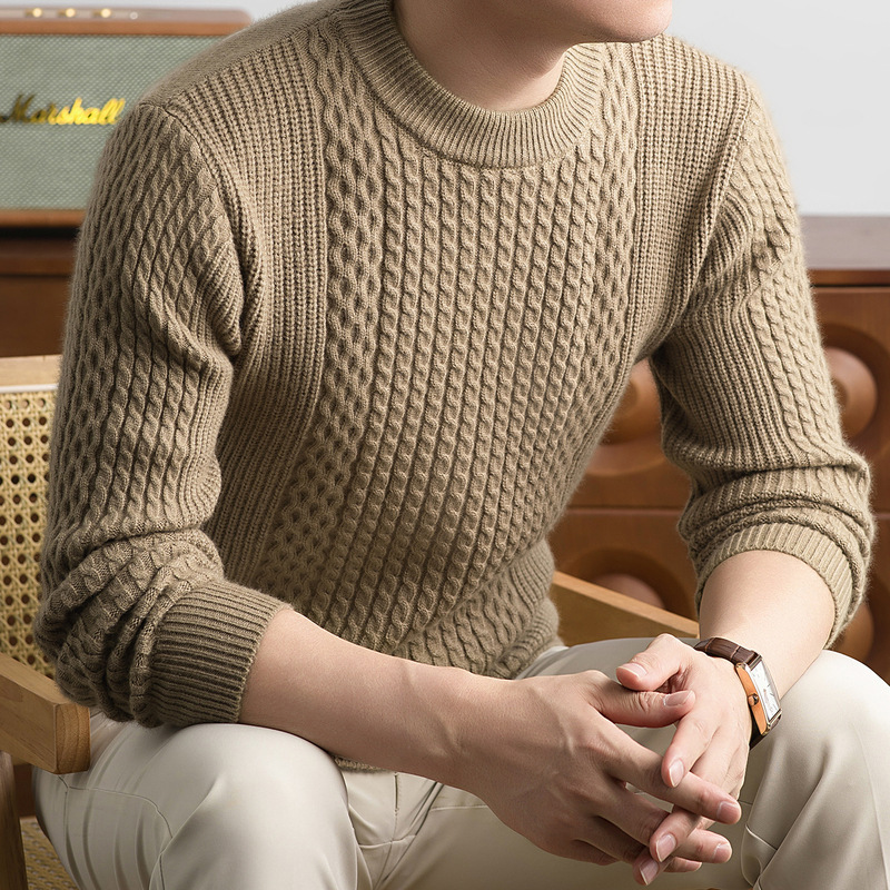 Cross-border export, men's half-turtleneck sweater, new autumn/winter style, thickened for warmth, casual and versatile, retro jacquard knit