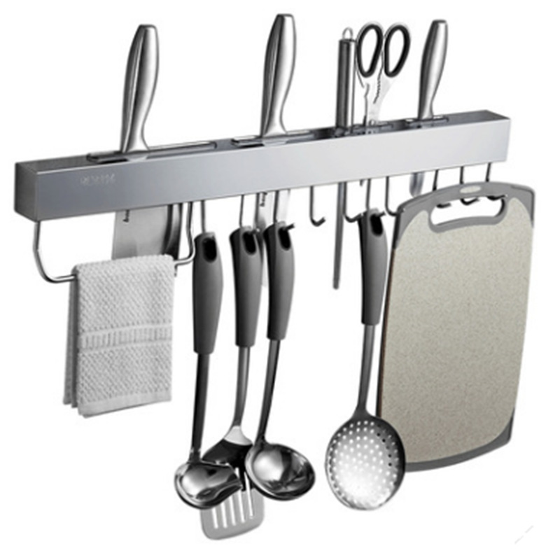 免釘304不鏽鋼刀架  刀具收納插刀架壁挂可移動帶杆帶勾鍋鏟架