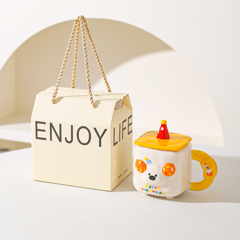 Caricatura encantadora, taza de animales, regalo de cumpleaños, taza de cerámica, taza de desayuno de leche casera