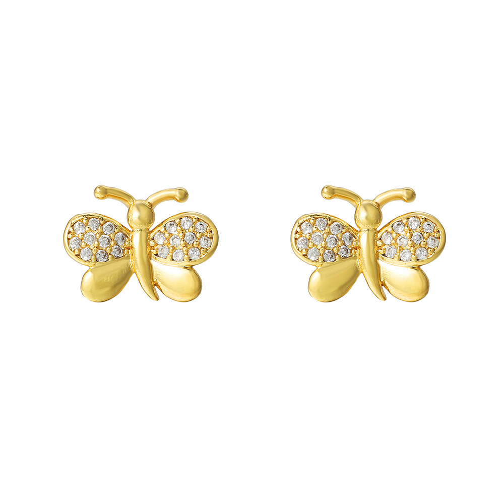 Simple Style Butterfly Copper Gold Plated Zircon Ear Studs 1 Pair