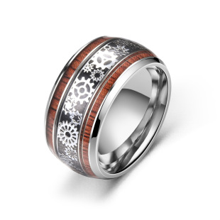 Amazon Xiyin New Stainless Steel Ring Men's Personalized Gear Ring Fashion Wood Grain Gear Creative Ring