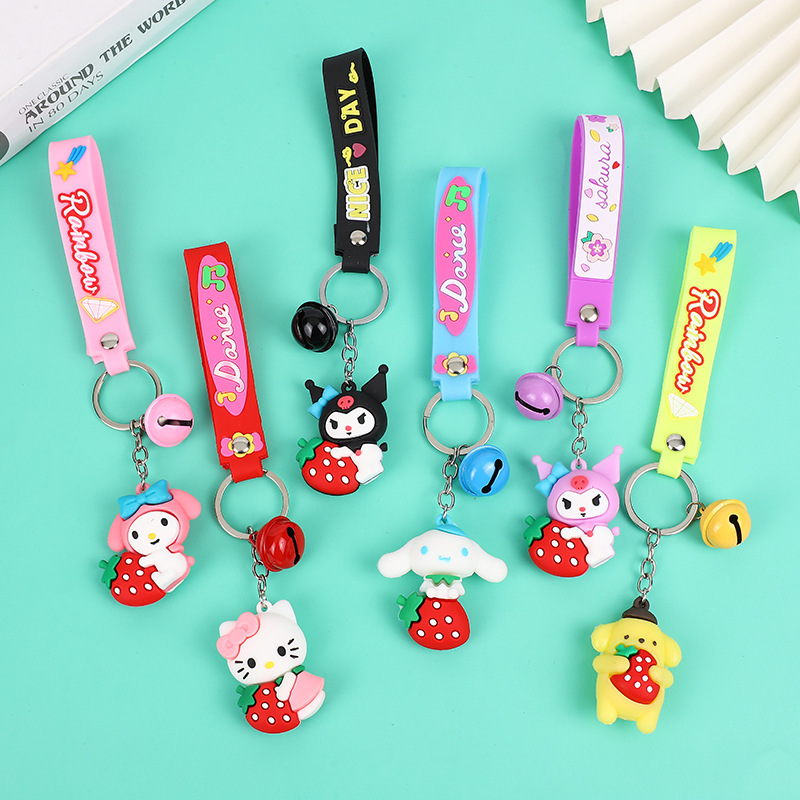 New Strawberry Kuromi Keychain Cartoon 3D Doll School Bag Pendant Small Gift Soft Plastic Keychain Ready in Stock
