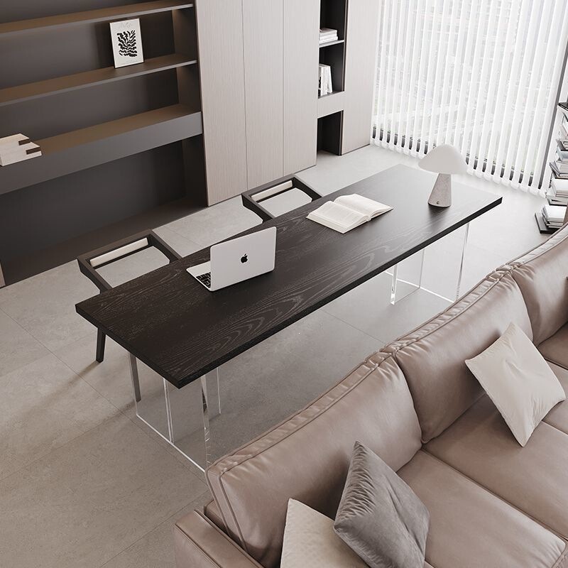 Black Solid Wood Desk, Long Table Behind the Sofa in the Living Room, Acrylic Floating Double Study Table, Minimalist Computer Desk Black Solid Wood Desk, Long Table Behind the Sofa in the Living Room, Acrylic Floating Double Study Table, Minimalist Computer Desk