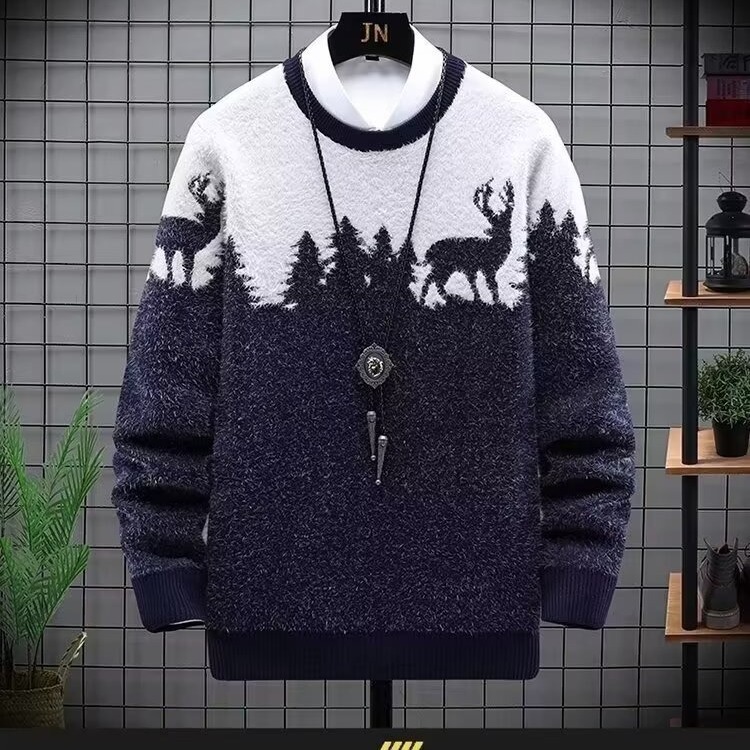 Pull d'hiver épais et oversize pour homme, col rond, coupe ample et tendance, idéal pour adolescents et jeunes adultes. Disponible en noir, marine et bordeaux._voghion.com