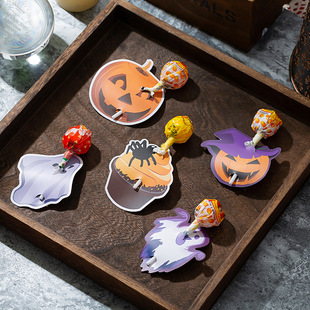 Halloween Card Lollipop Card Orange Pumpkin Cardboard Helloween Ghost Decoration Message Paper Card Wholesale