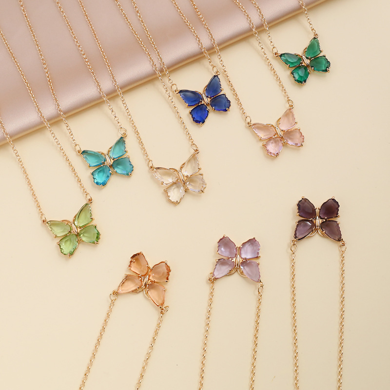 Fashion multicolor zircon butterfly copper necklace earring