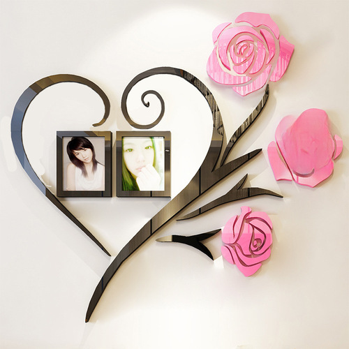 Acrylic Crystal 3D Wall Sticker Rose Flower Living Room Sofa Background Wall Bedroom Bedside Photo Frame Photo Decoration