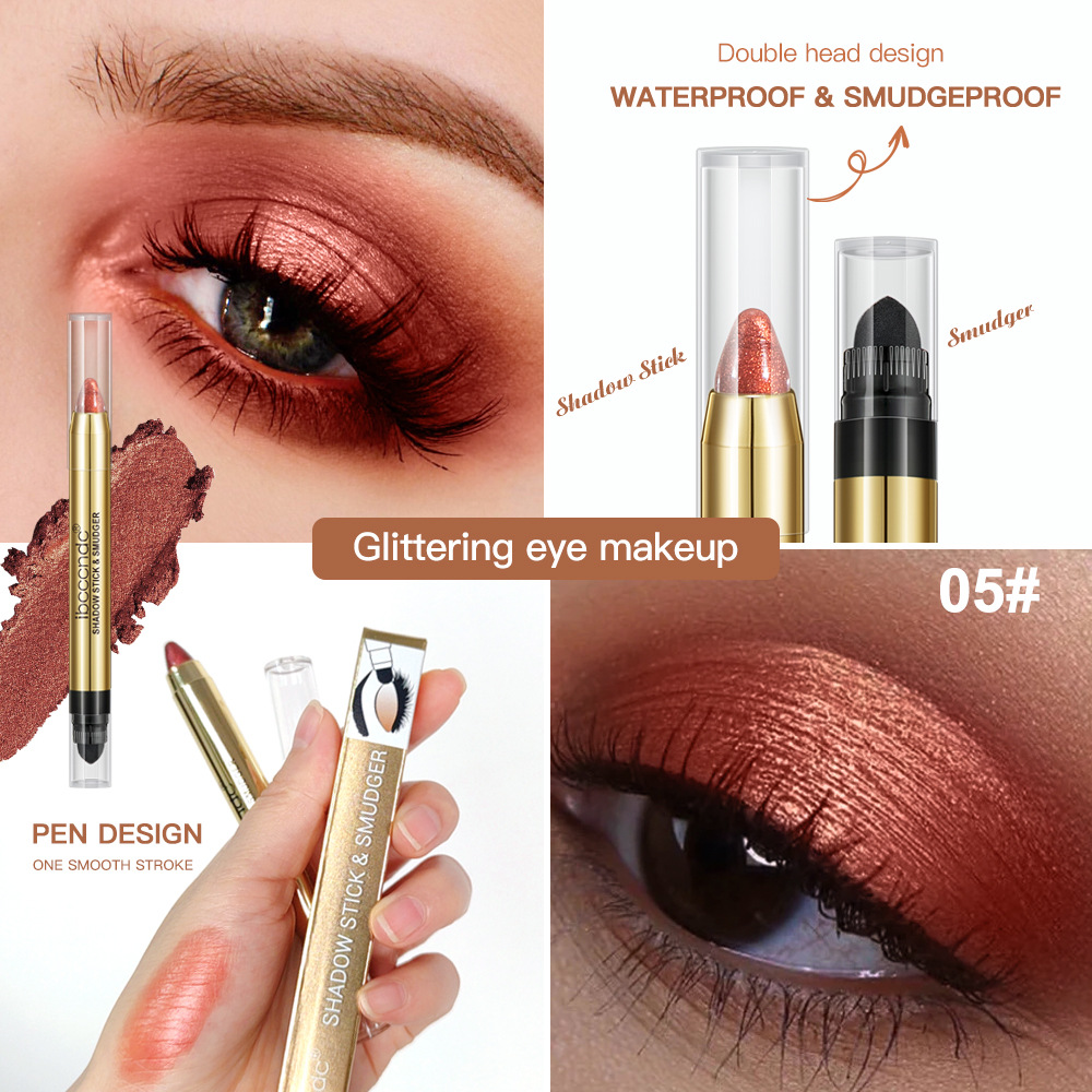 ibcccndc pearlescent eyeshadow stick with brush head, high-gloss earth Eyeshadow pen, double-headed eyeshadow stick undefined