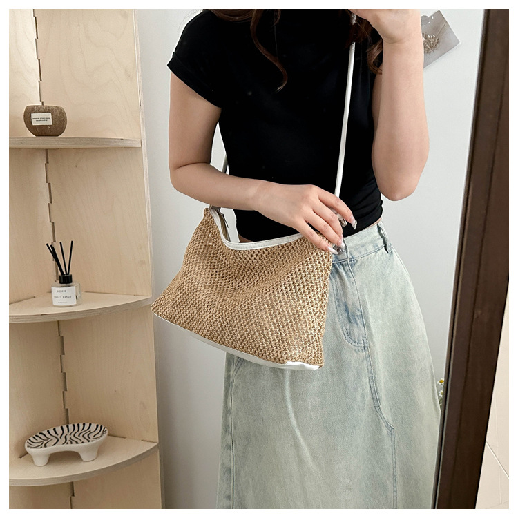 114g Weight Polyester Lining Material Weave Fashion Element Zipper Closure Type Single Shoulder Strap Strap Type Underarm Bag Bags Type Daily, Street, Shopping Occasion Straw Material New Year Festival Solid Color Pattern All Seasons Season Women's Gender Streetwear Style Square Shape Large Size Women's Large Straw Solid Color Streetwear Weave Square Zipper Underarm Bag 15