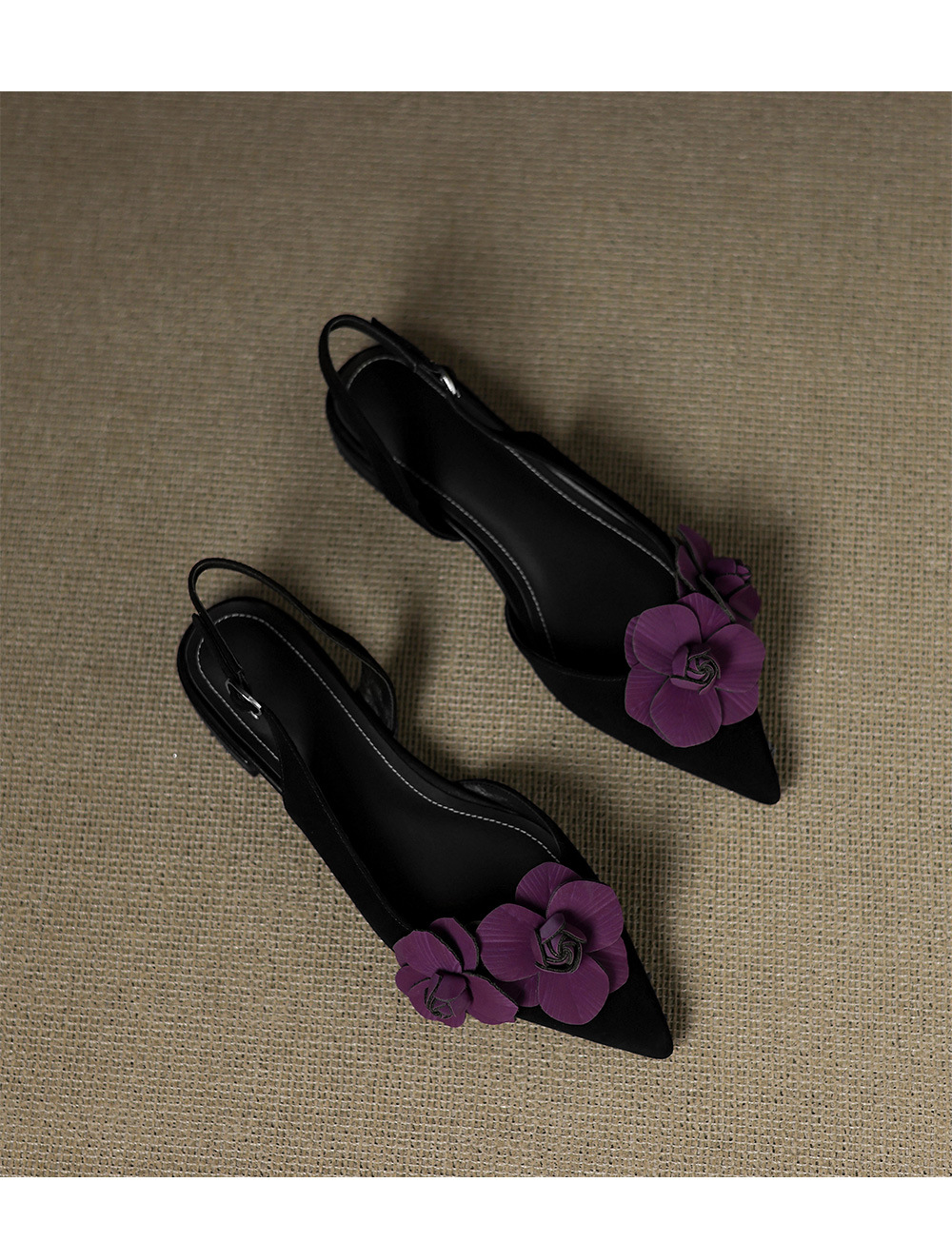 Sandal nữ da cừu mũi tròn quai chữ V đế bệt phong cách Hàn Quốc — đen chi tiết 14