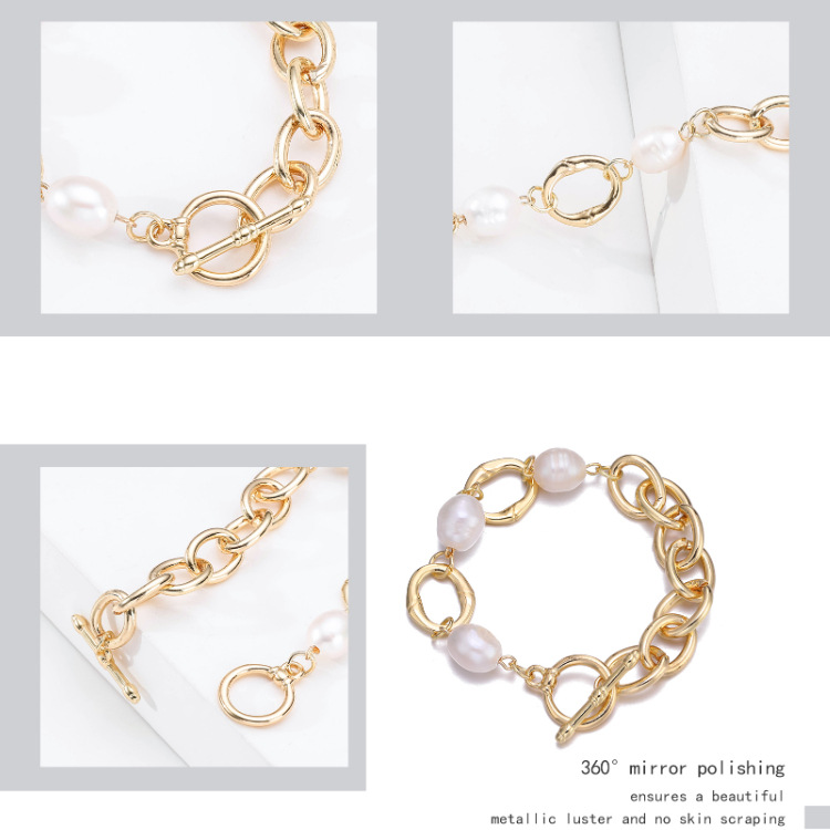 Sweet Pearl Gold Alloy Chain Bracelet display picture 4