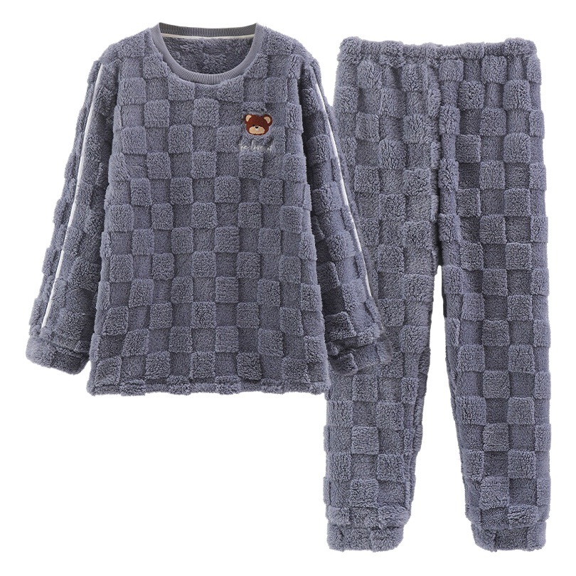 Pijamas de hombre de invierno de los hombres de lana de coral engrosada de lana forrada de franela de dibujos animados de invierno más el tamaño de ropa para el hogar Otoño e Invierno