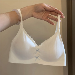 跨境裸感无痕舒适内衣女小胸聚拢日系甜美透气蝴蝶结文胸罩无钢圈