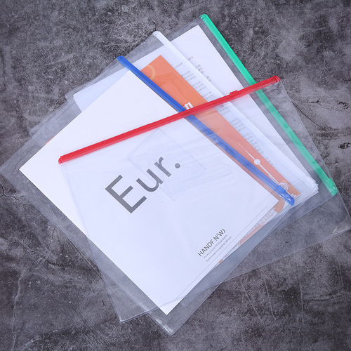 Wholesale A4PVC transparent zipper bag, transparent plastic office supplies, student information test paper storage zipper bag