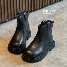 2025年秋季新款儿童皮靴简约百搭女童马丁靴真皮透气切儿西烟筒靴