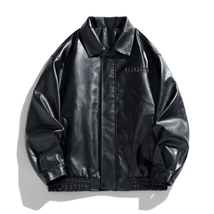 New Style Coat Young Student Men PU Leather Coat Lapel Biker Suit Racing Suit Jacket Coat Leather Men