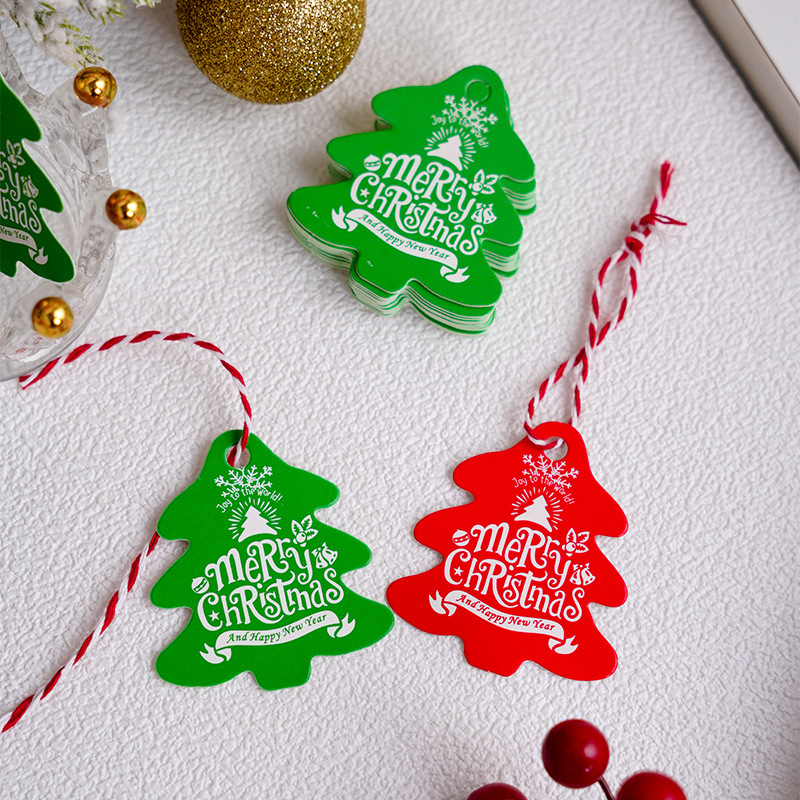100枚の価格の楽しいクリスマスzakkaクリスマスツリーの形の赤緑の看板/小さなカードのメッセージカードのペンダント|undefined