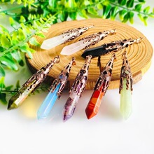 天然石蛋白石坠子10x78mm六棱柱锥形松石瓜子扣吊坠 DIY饰品配件