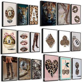 17套外贸热销黑豹帆布印花海报豹纹球8狮子女孩时尚挂画酒吧装饰