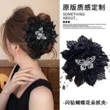 韩式蝴蝶气质抓夹2025秋冬花朵羽毛流苏抓夹后脑勺显发量多鲨鱼夹