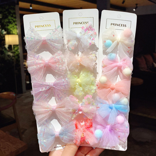 Mesh children's hair clip set Korean style girls lace sequin bow hair clip cute princess side clip hair accessories