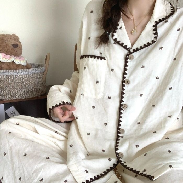 Cross-Border Influencer Spring New Style Double-Length Cardigan with Turn-Down Collar, Crescent Shell Style Pajamas, Cloud Cotton, Soft, Comfortable, and Simple Cross-Border Influencer Spring New Style Double-Length Cardigan with Turn-Down Collar, Crescent Shell Style Pajamas, Cloud Cotton, Soft, Comfortable, and Simple