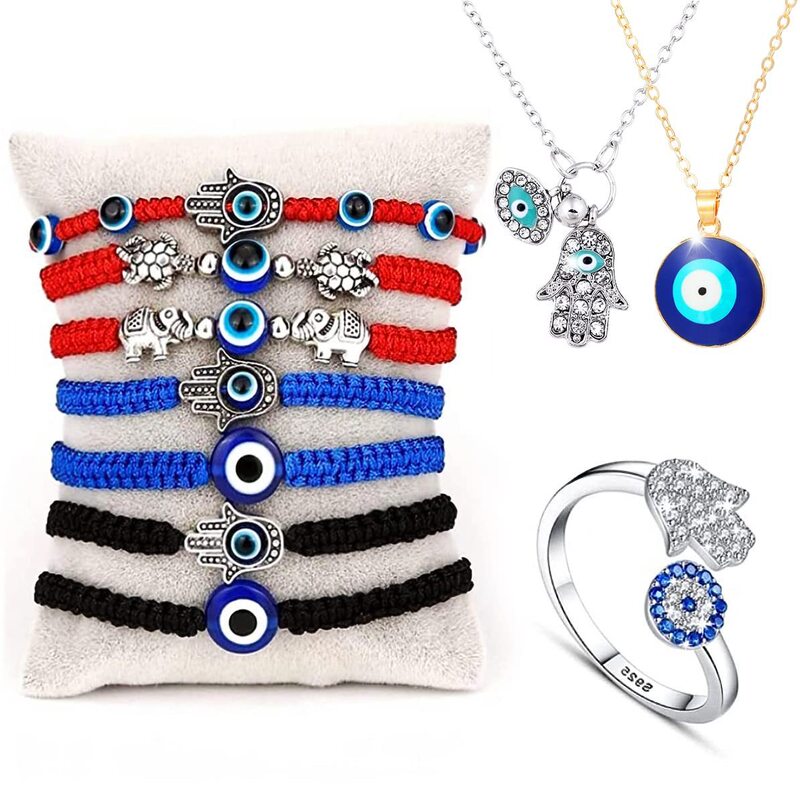 Cross-border Source Adjustable Red Bracelet Blue Evil Eye Hamza Hand Turkish Friendship Bracelet
