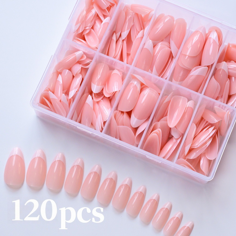 Cross-Border Hot-Selling 120Pcs Wearable Nails with a High-End Feel, Nude Pink and White French Style Fake Nails in a Box, Wholesale Nail Art Products