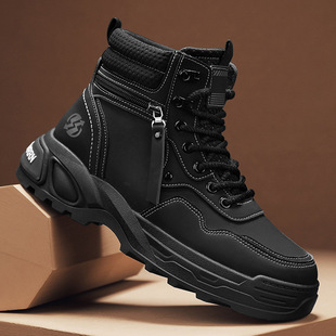 Men's Shoes 2024 Winter New Thick-soled Casual Sports Martin Boots Outdoor Mountaineering Leather Versatile Workwear Labor Insurance Shoes
