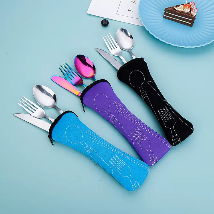 不锈钢勺子西餐刀叉勺高颜值学生勺叉三件套国潮风便携餐具套装