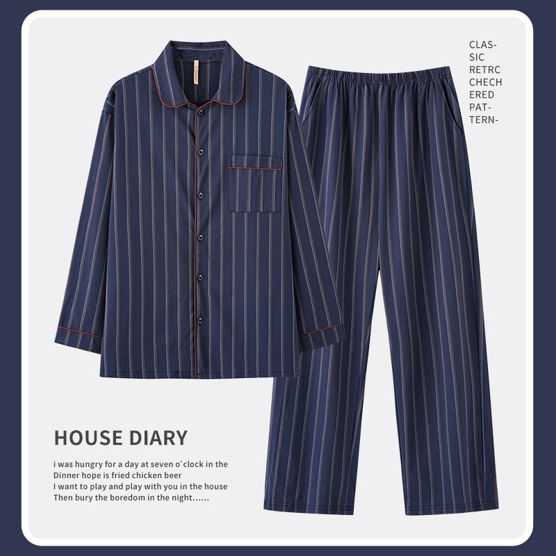 [100% Cotton] Men's Pajamas Spring and Autumn 2025 Long Sleeve suit high quality Casual Outwear Home Clothes