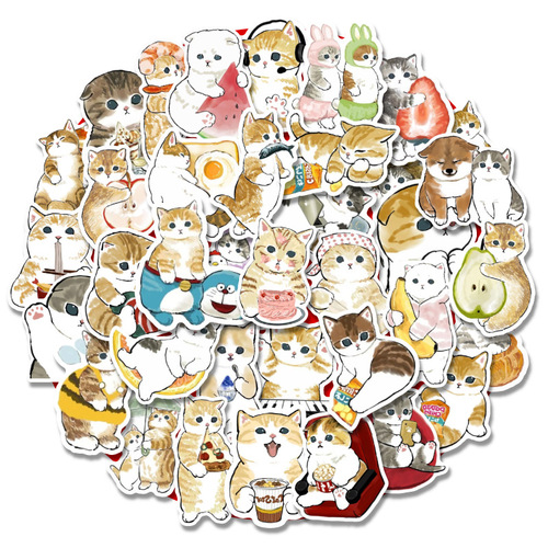 2024 Cute Pet Hand-drawn Watercolor Cat Sticker Water Cup iPad Book Waterproof Decorative Glossy Matte Film Sticker