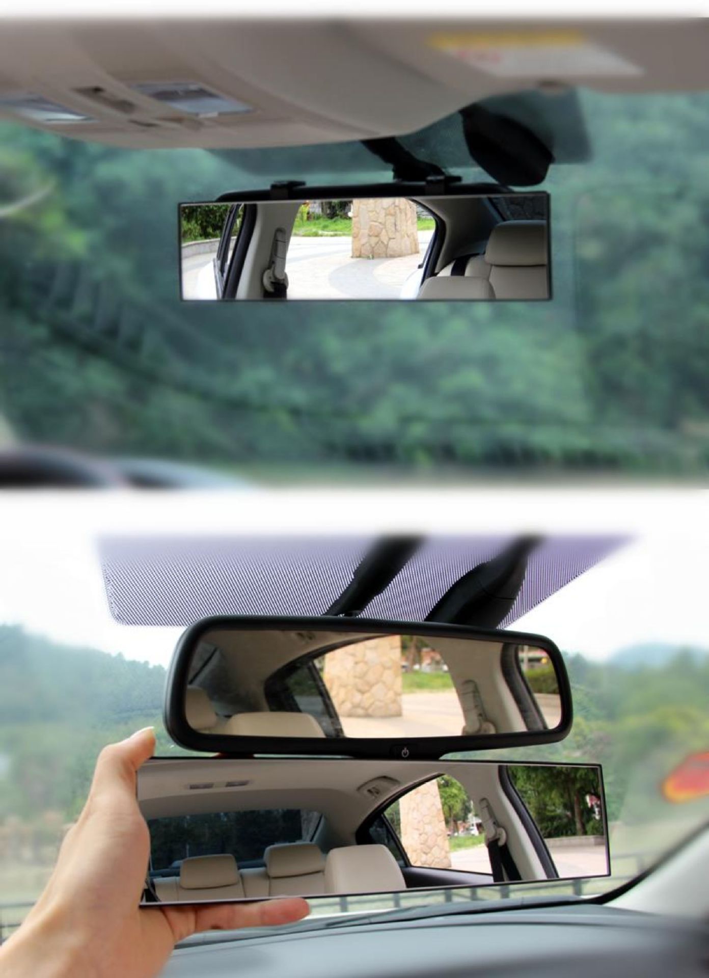 Large-View Rearview Mirror in the Car, Anti-Dazzle Car Interior Reversing Mirror, Edgeless Wide-Angle Curved Blue Mirror