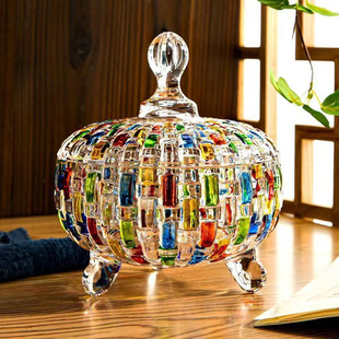 Flevinz European Glass Candy Jar with Lid Dried Fruit Snack Jar Household Fruit Plate Living Room Sugar Bowl Candy Cup