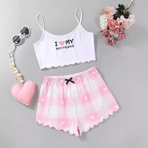 Cross-border thin sleeveless tank top and shorts home wear two-piece simple casual set pajamas for women