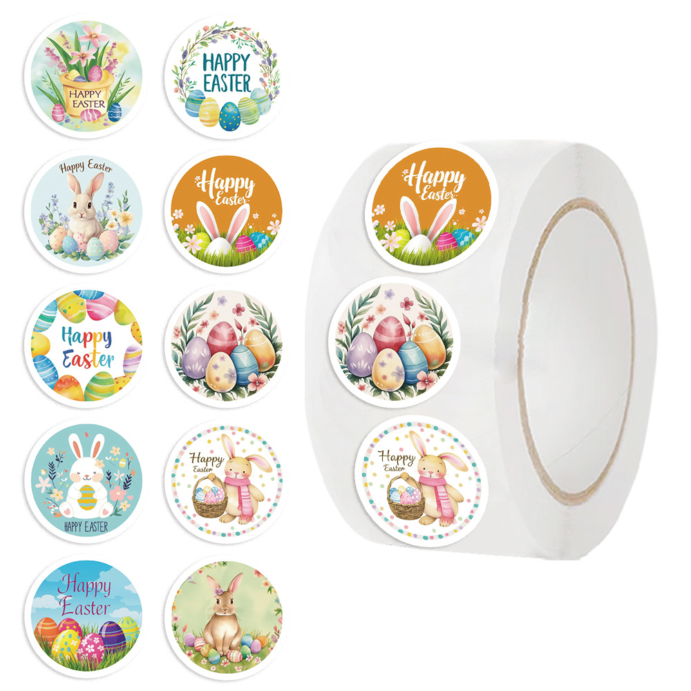 500贴复活节彩蛋邦尼兔子卷卷贴画礼物不干胶标签包装封口贴