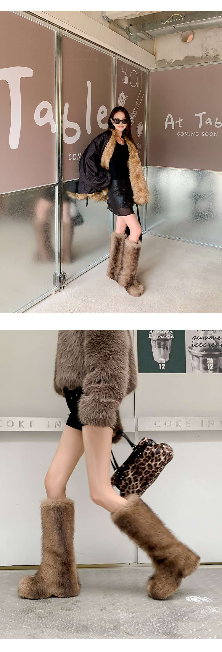 Boot nữ cổ cao lông thỏ dày dặn, đế dày, phong cách cá tính — Ống ngắn lót đơn chi tiết 14