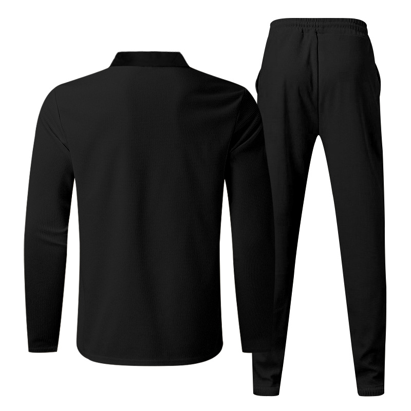 Herren Waffelstrick Zweiteiler Langarm Freizeit Set Für Herbst_voghion.com