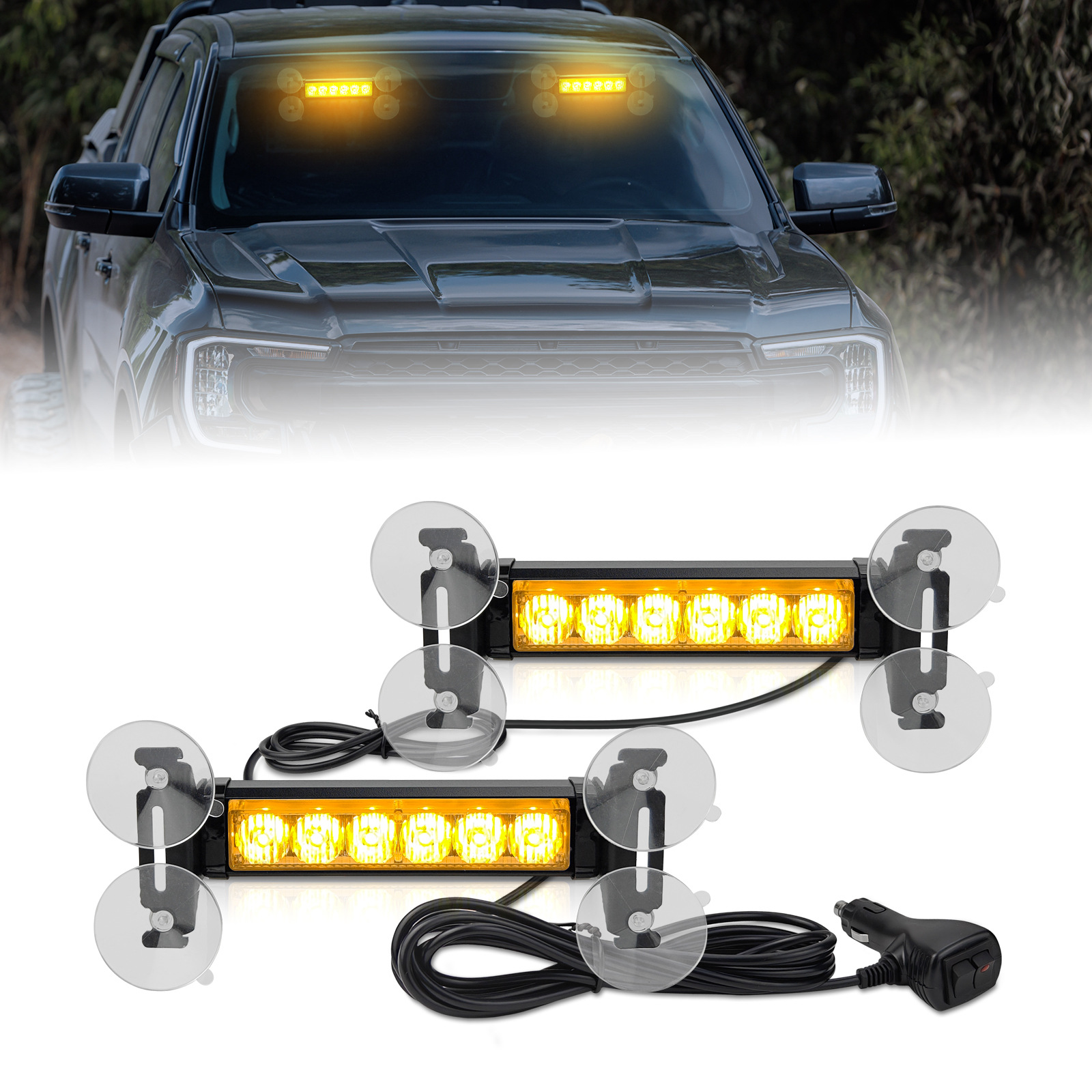 汽车吸盘警示灯挡风玻璃爆闪灯24led杠灯遮阳板应急闪光灯吸盘灯