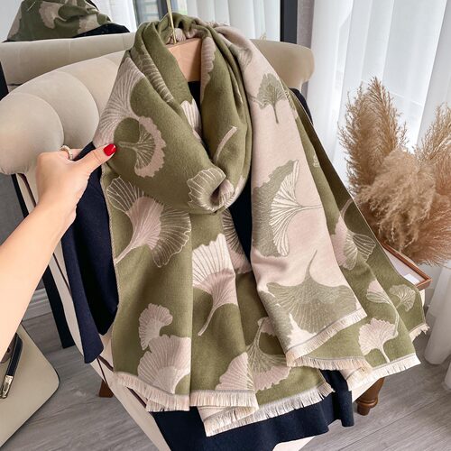 New imitation cashmere ginkgo leaf scarf for women cross-border Korean version autumn and winter warm tassel shawl versatile student scarf trend