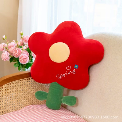 Little Red Flower Nap Pillow Cushion Doll Plush Toy Cute Tulip Pillow Flower Popular Wedding Interactive (Oyuncaq yastıqlar) - red-45cm
