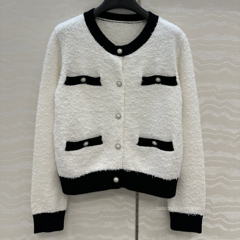 毛茸纱线圆领针织衫 复古少女风显瘦百搭短款开衫秋冬 AW85598