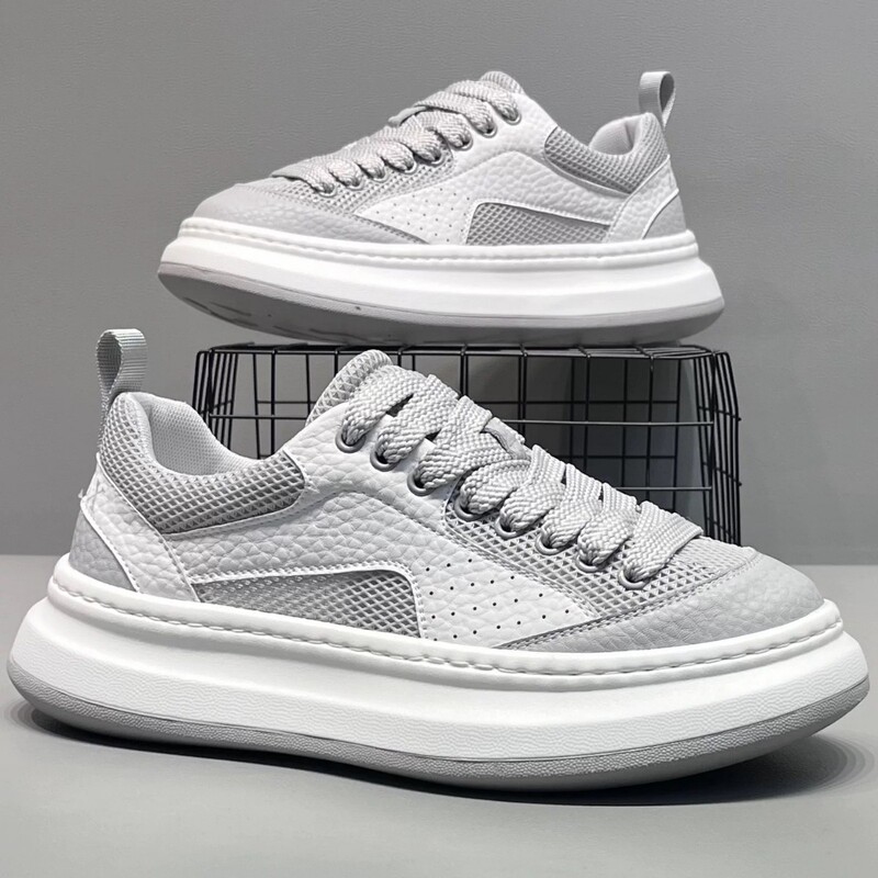 Casual Style Summer New Mesh Breathable White Sneakers with Thick Soles for Height Increase, Comfortable and Versatile, Fashionable Street-Style Men's Shoes Casual Style Summer New Mesh Breathable White Sneakers with Thick Soles for Height Increase, Comfortable and Versatile, Fashionable Street-Style Men's Shoes