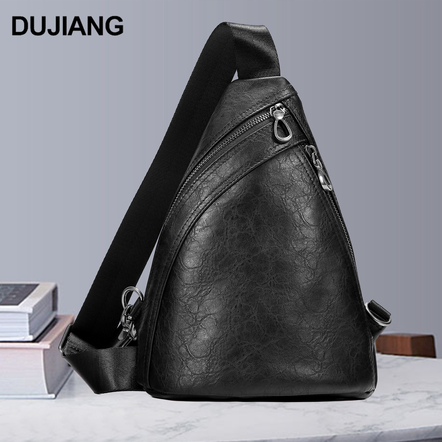 Simple New Style Genuine Leather Chest Bag Casual Commuting Trendy Crossbody Bag Large Capacity Solid Color Retro Men's Bag Cross-Border Hot Sale