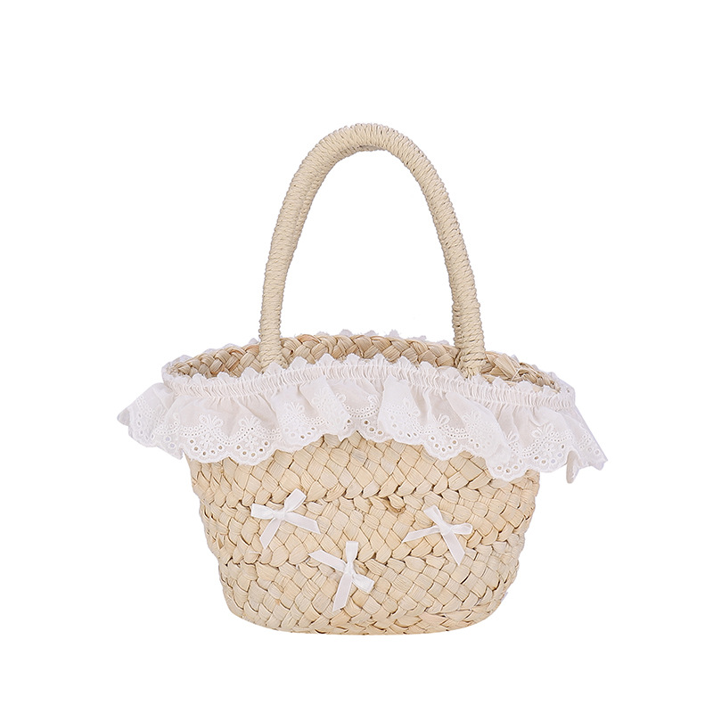 Bonita bolsa de decoración para niños y niñas de encaje dulce bolsas de balde de bebés de paja de moda bolsas de mano para niños